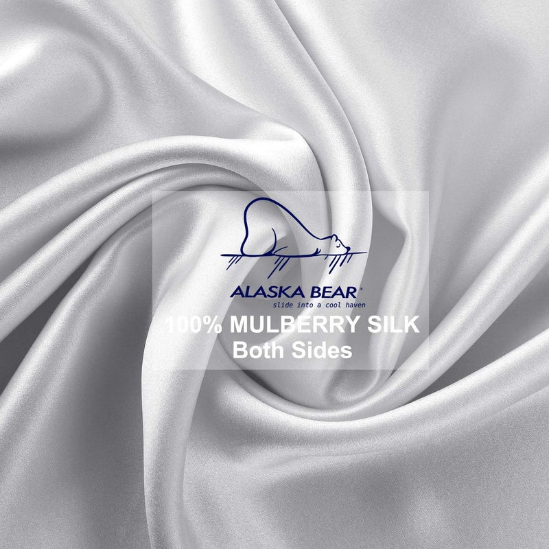 ALASKA BEAR 100% Pure Mulberry Silk Pillowcase for Curly Hair Wife Women Mother Her Grandma Pillow Slip Machine Washable King (1pc, Silver) - Image 4